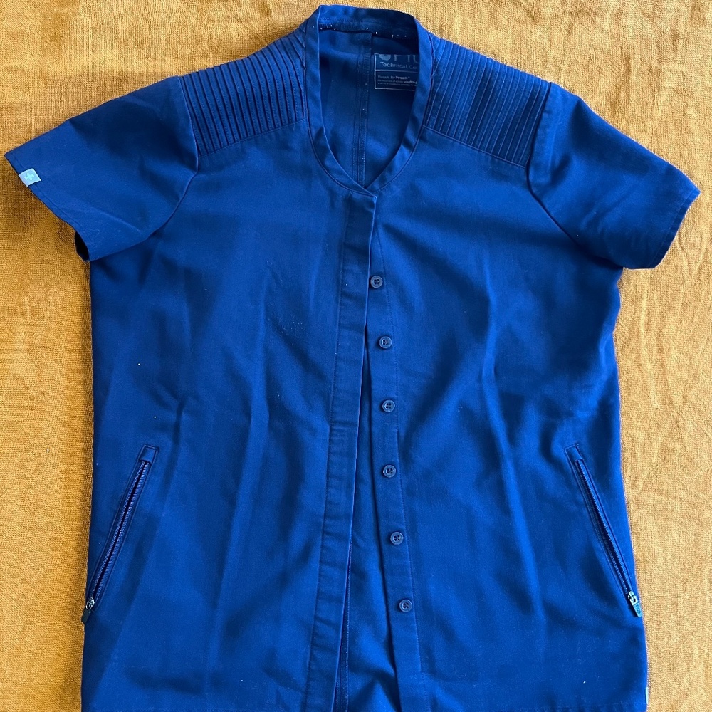 Figs Women's Limbe Collarless Navy Moto Buttondown Scrub Top Size XXS